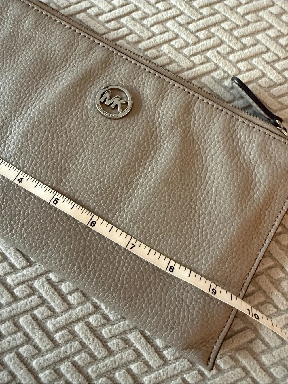 Michael Kors Light Gray  Pebbled Leather Wristlet Clutch